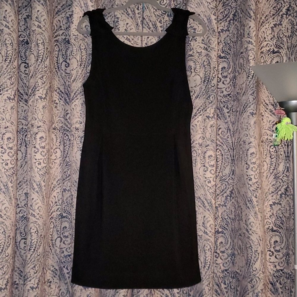 AVA little black dress with bow shoulder detail.
